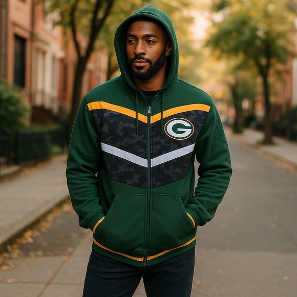 NFL GREEN BAY PACKERS Black Ops Reversible Full Zip Hoodie Team Jacket Men Small - Picture 2 of 15